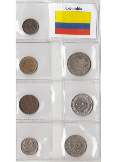 Colombia Serie 7 monete Anni Misti Circolati